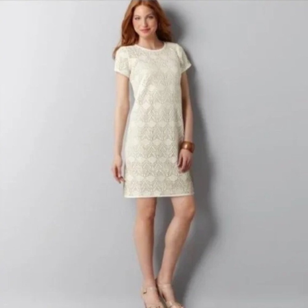 🔥Donated🔥 LOFT beige crochet-knit eyelet shiftdress